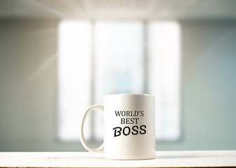 World's best boss text on coffee mug in coffeee