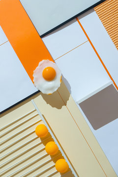Abstract geometrical compostion/background with fried egg.