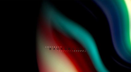 Fluid rainbow colors on black background, vector wave lines and swirls