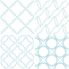 Fototapeta premium Geometric patterns. Set of blue elements on white. Seamless backgrounds