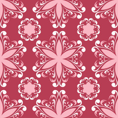 Floral red seamless background with beige pattern