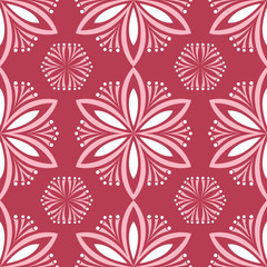 Fototapeta na wymiar Red and beige floral background. Colored seamless pattern