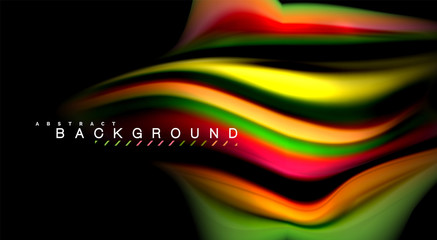 Abstract wave lines fluid rainbow style color stripes on black background. Artistic illustration for presentation, app wallpaper, banner or poster