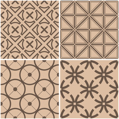 Geometric patterns. Set of beige and brown seamless backgrounds. Vector illustration.