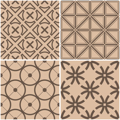 Geometric patterns. Set of beige and brown seamless backgrounds. Vector illustration.