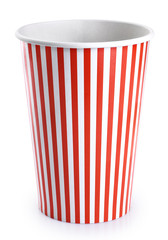 Striped bucket for popcorn isolated on a white background.