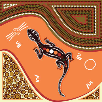 Lizard vector, Aboriginal art background with lizard.