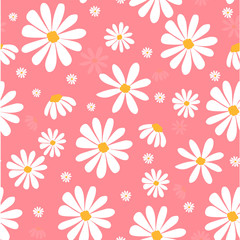 Fototapeta na wymiar white daisy flowers on pink pastel pattern seamless background