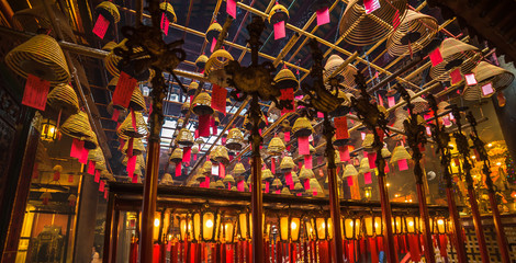 Interior of Man Mo Temple in Hong Kong