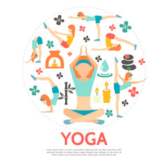 Fototapeta premium Flat Yoga Round Concept