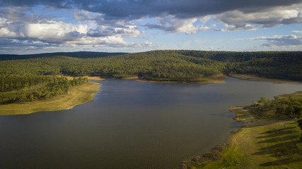 Aerial views over Bjelke Peterson Dam in Queensland, Australia