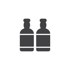 Beer bottles vector icon. filled flat sign for mobile concept and web design. Two lager beer bottle simple solid icon. Symbol, logo illustration. Pixel perfect vector graphics