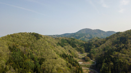 Fototapeta na wymiar aerial view from lake nojiri in nagano japan