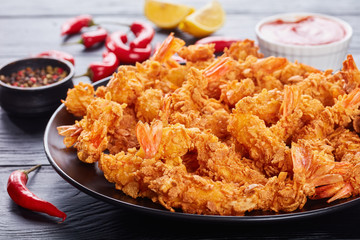 eep-fried shrimps on a black plate