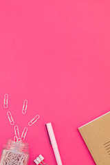 Styled pink feminine workspace flat lay