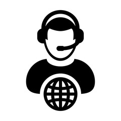 Internet icon vector male customer service person profile symbol with headset for internet network online support in glyph pictogram illustration