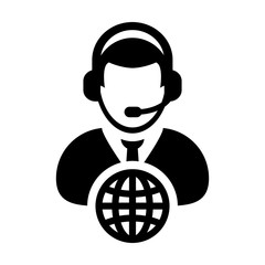 Internet icon vector male customer service person profile symbol with headset for internet network online support in glyph pictogram illustration
