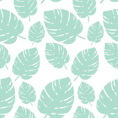 Summer Monstera leaf illustration seamless pattern