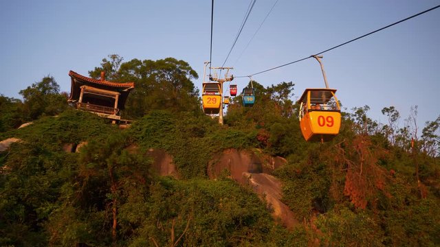 sunset time zhuhai city famous park funicular ride view 4k china
