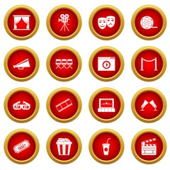 Cinema icon red circle set isolated on white background
