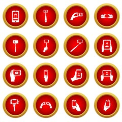 Selfie icon red circle set isolated on white background