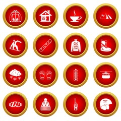 Snowboarding icon red circle set isolated on white background