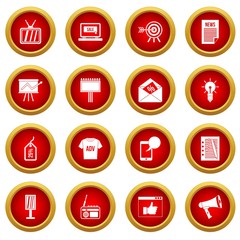 Advertisement icon red circle set isolated on white background