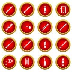 Vaping icon red circle set isolated on white background