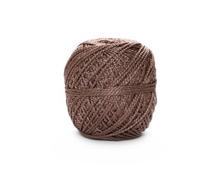 Brown string ball isolated on white background, texture
