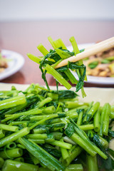 Taiwan traditional delicious stir-fried water spinach in kaohsiung