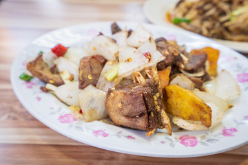 Taiwan traditional delicious stir-fried lamb in kaohsiung