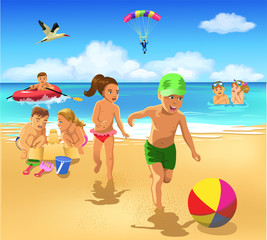 children playing on the beach