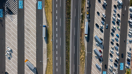 aerial view of highway parking area in japan