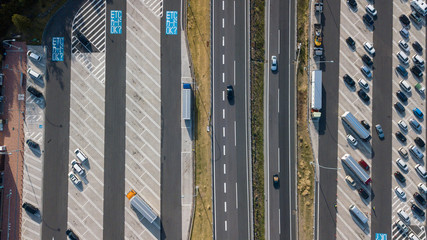 aerial view of highway parking area in japan