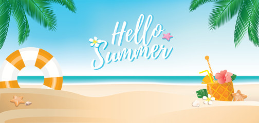 Beach banner background with hello summer text © Atstock Productions