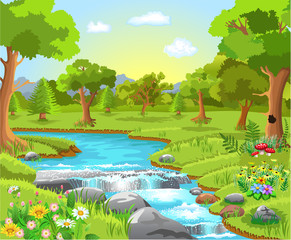 nature landscape with a river passing in the middle
