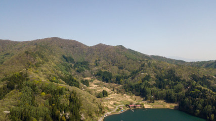 aerial view at lake nojiri in nagano japan