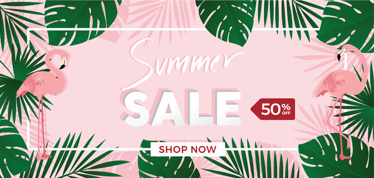 Summer sale banner background template with 50 percent off sign
