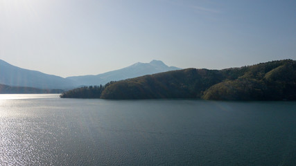 aerial view at lake nojiri in nagano japan