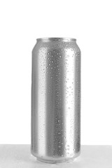 Aluminium can of beer on white background