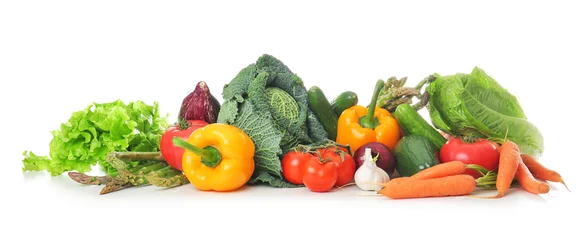 Photo sur Plexiglas Légumes frais Légumes frais sur fond blanc. Concept d& 39 alimentation saine