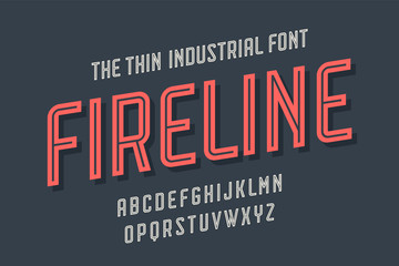 Alphabet and font Fire Line. Bold, regular and medium uppercase letters. Strong trendy industrial inline condensed font for creative design, advertising, typographic. Vector Illustration
