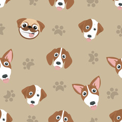 Variety of cute dog  Head Seamless Pattern