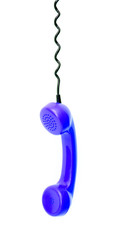 Blue retro telephone tube isolated on white background.