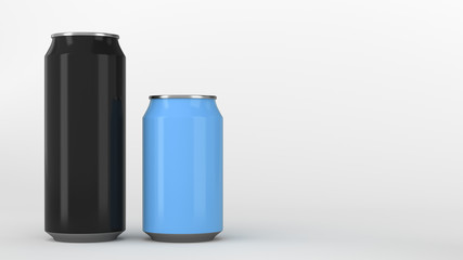 Big black and small blue aluminum soda cans mockup