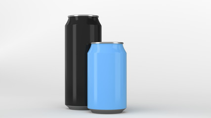 Big black and small blue aluminum soda cans mockup