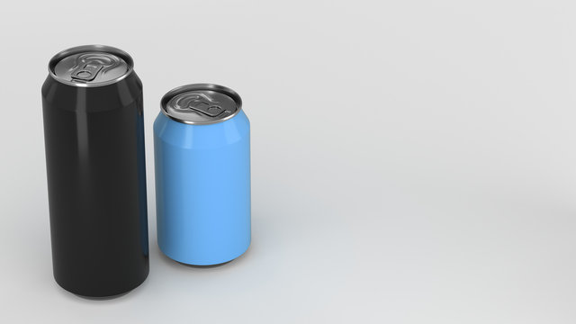 Big black and small blue aluminum soda cans mockup