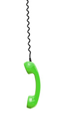 Green retro telephone tube isolated on white background.