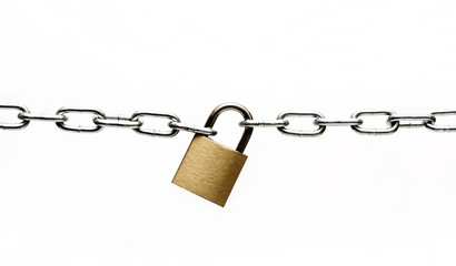 Padlock and chain isolated on white background