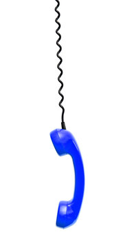 Blue retro telephone tube isolated on white background.
